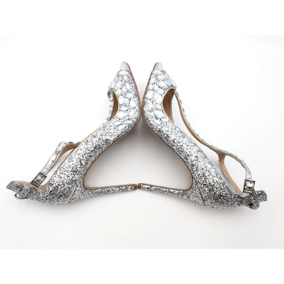 Jewel Badgley Mischka Conroy Metallic Glitter Heel Sandal Silver Size US8.5 EU39 - Picture 6 of 10
